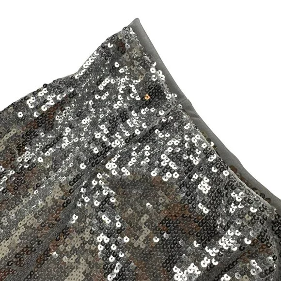 Women Midi Skirt Full Sequin Silver Size 2XL Tall Lined Decorated Mid Rise - Picture 9 of 14